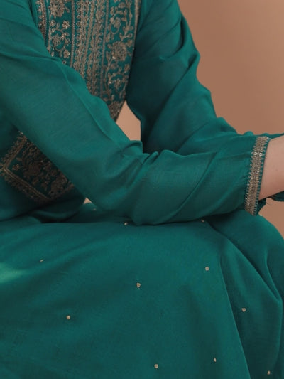 Teal Yoke Design Silk Kurta