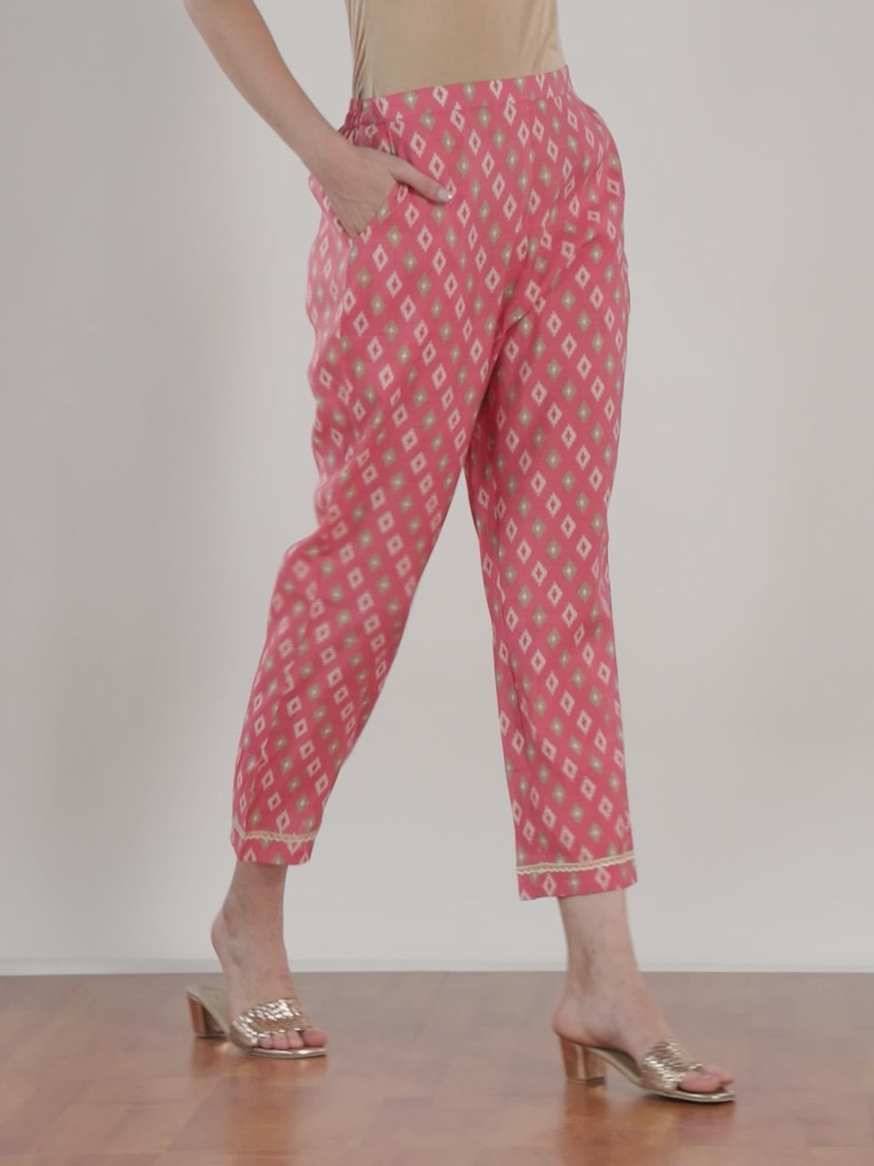  Pink Printed Silk Trousers 