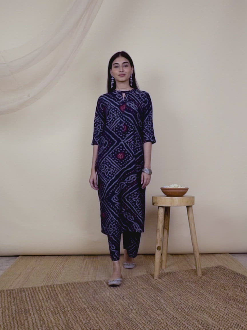 Blue Printed Rayon Kurta