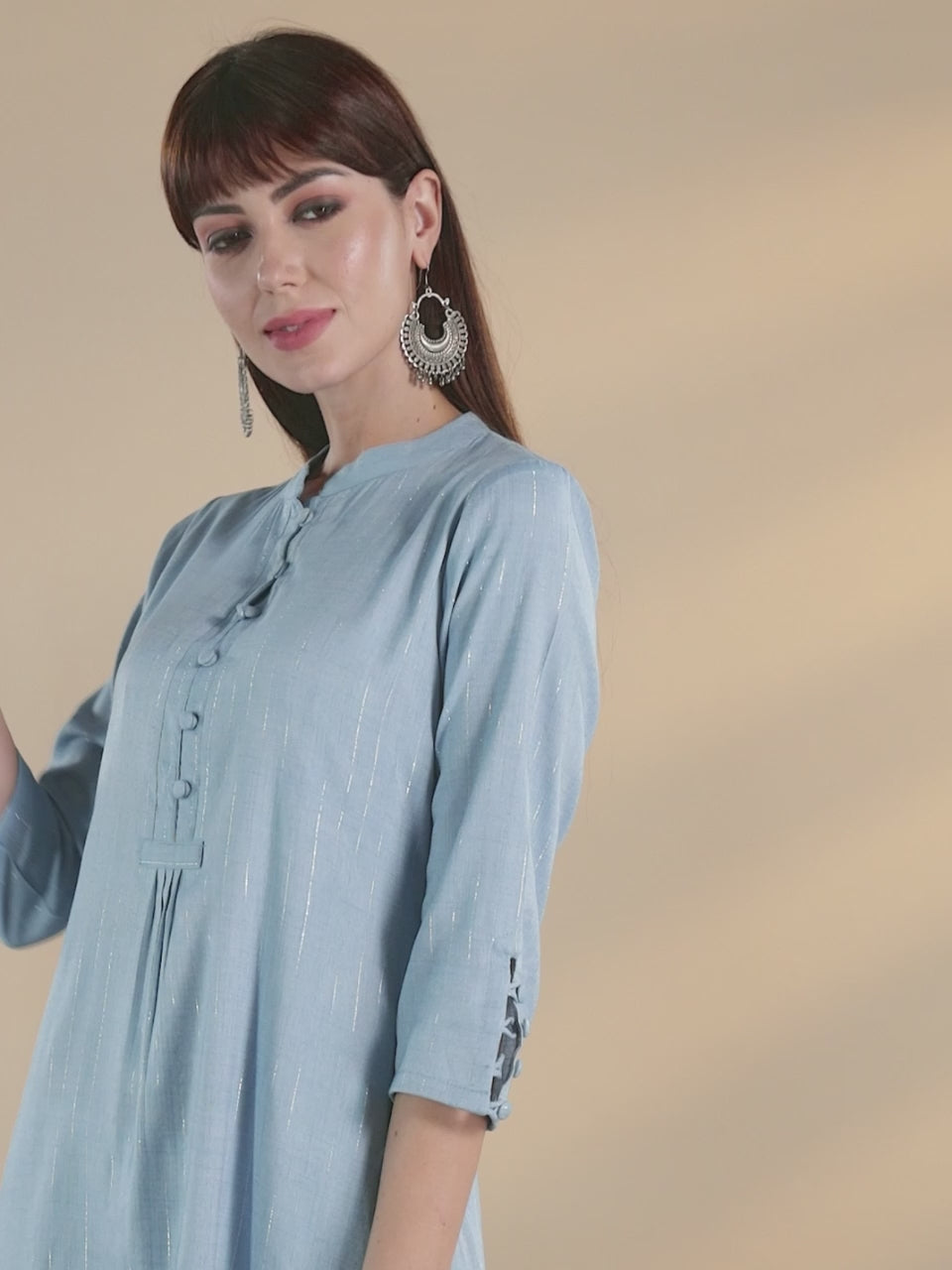  Blue Woven Design Cotton Kurta 