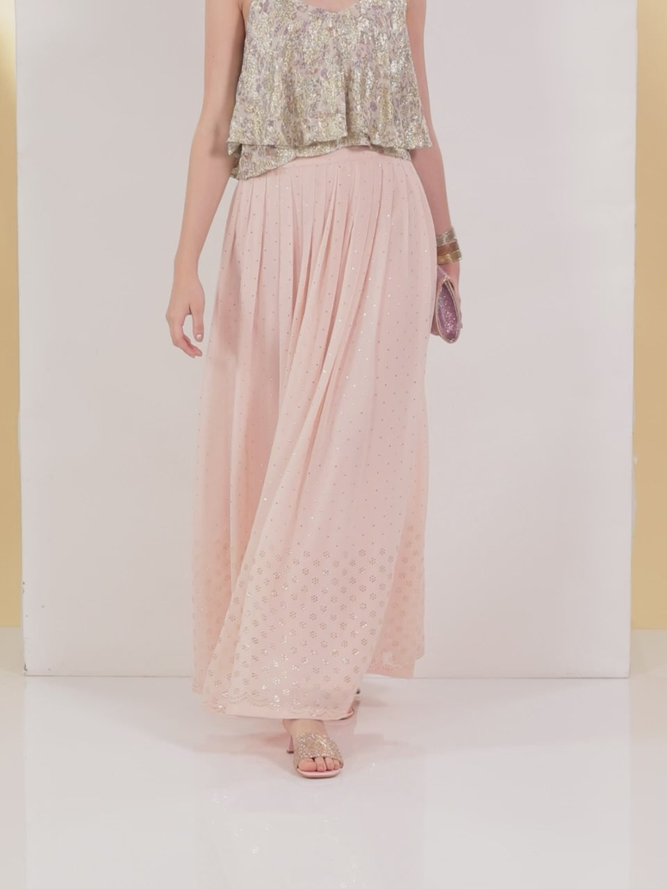 Pink Embellished Georgette Skirt