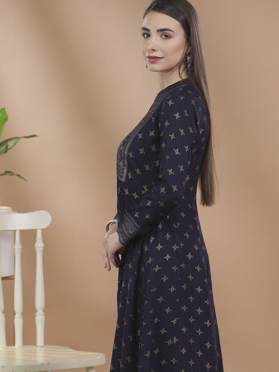  Navy Blue Yoke Design Rayon Kurta 