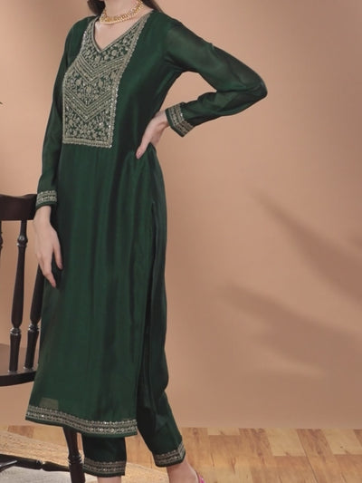 Green Yoke Design Silk Kurta