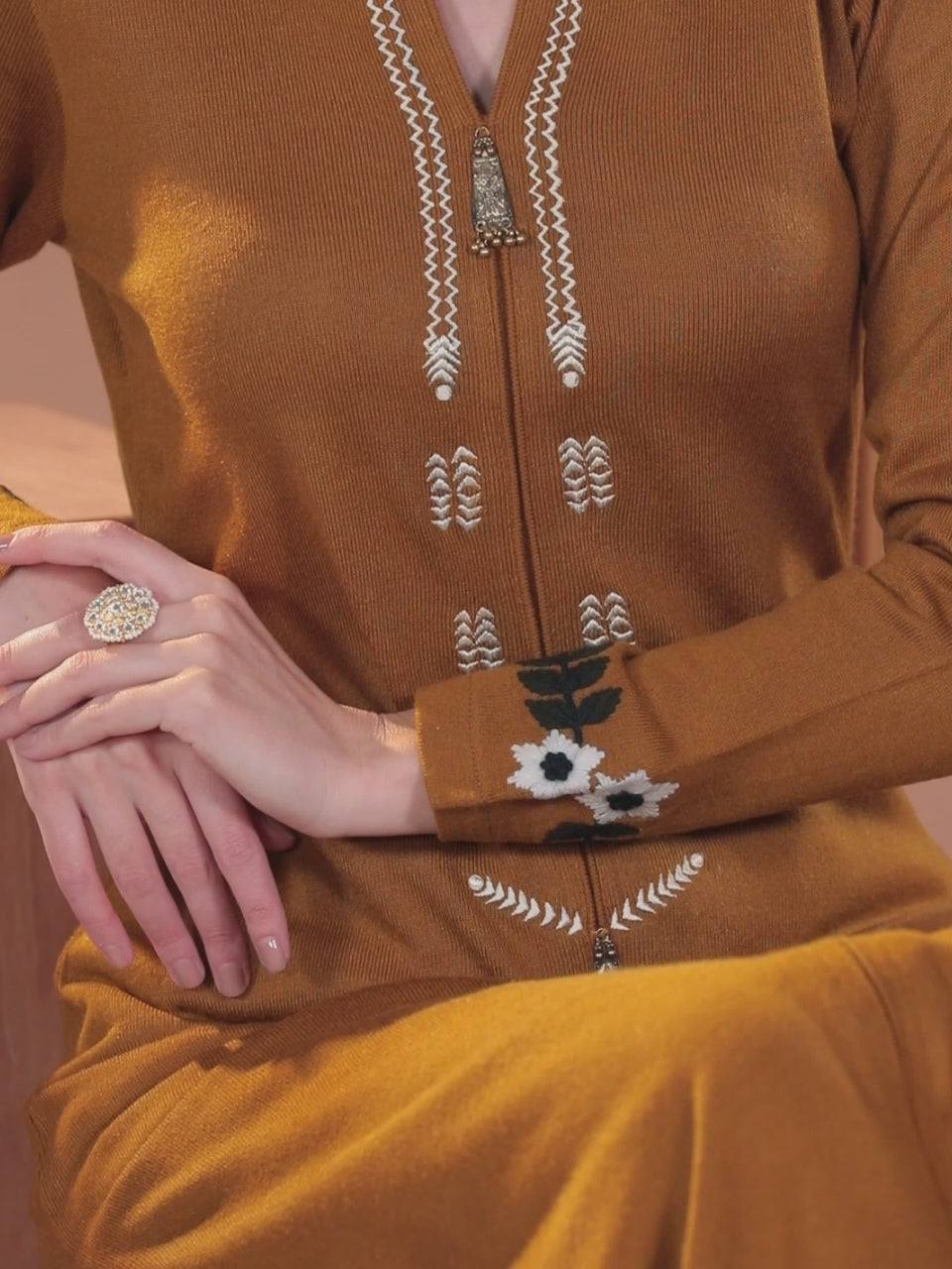  Mustard Embroidered Wool Straight Kurta 