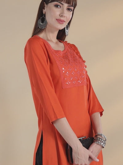 Orange Yoke Design Rayon Kurta