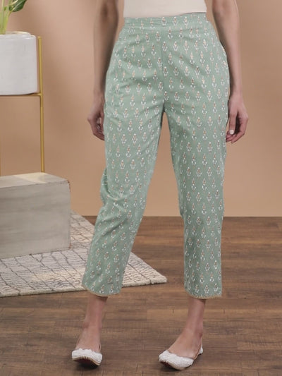 Green Printed Cotton Trousers