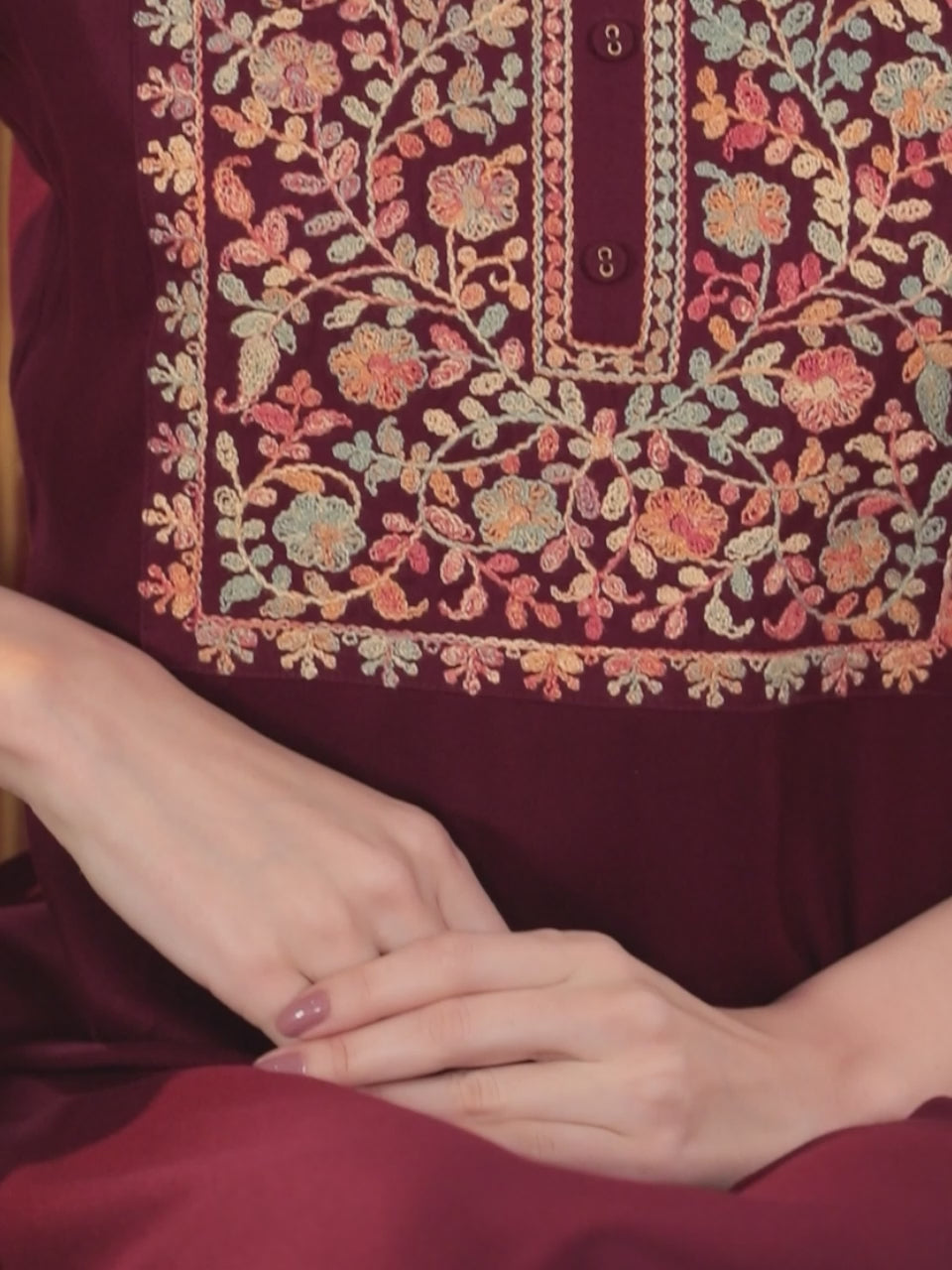 Maroon Yoke Design Wool Straight Kurta 