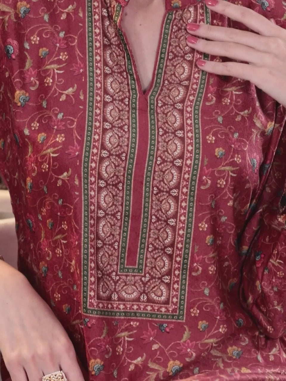  Red Printed Velvet Straight Kurta With Dupatta 