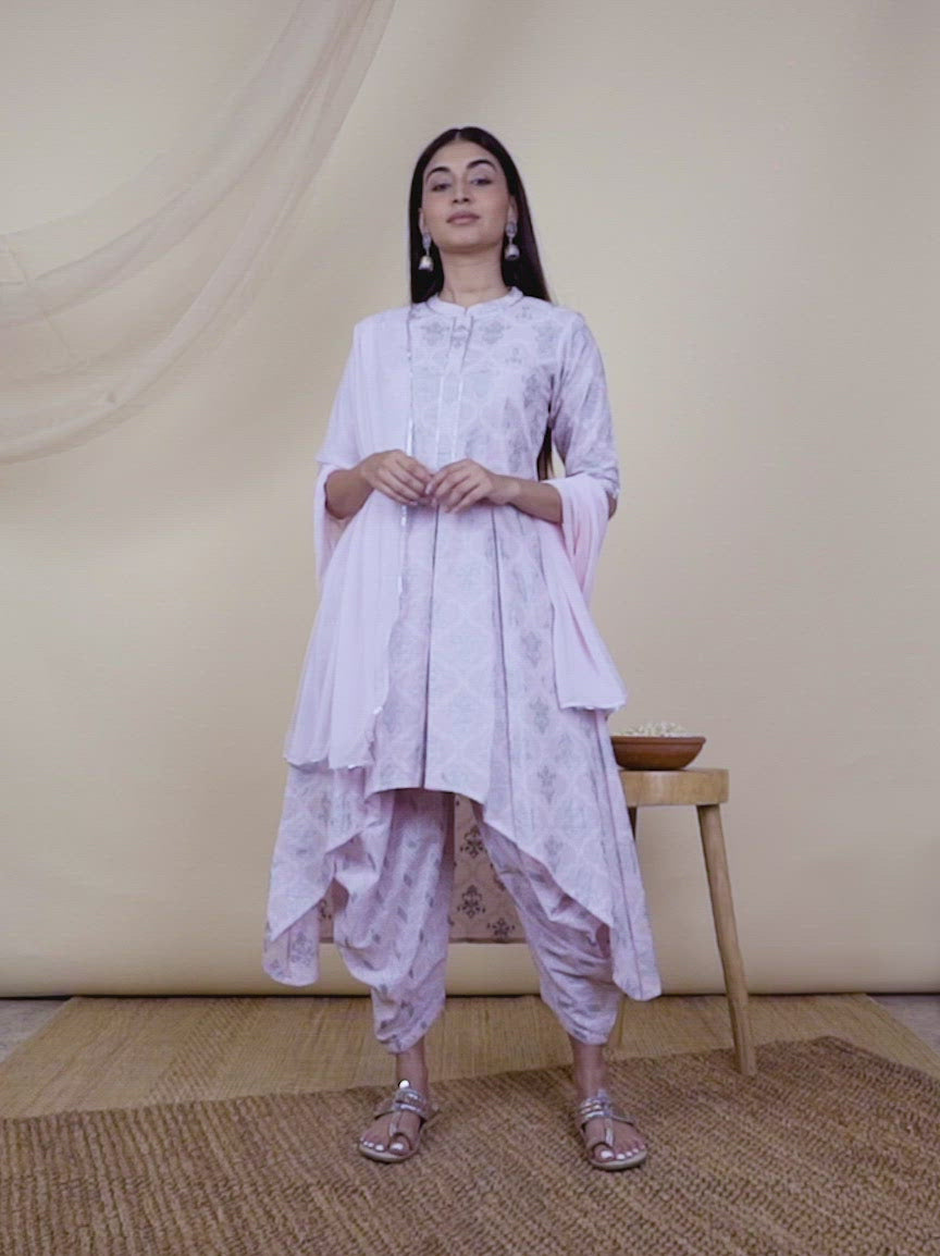  Pink Printed Cotton A-Line Kurta With Salwar & Dupatta 