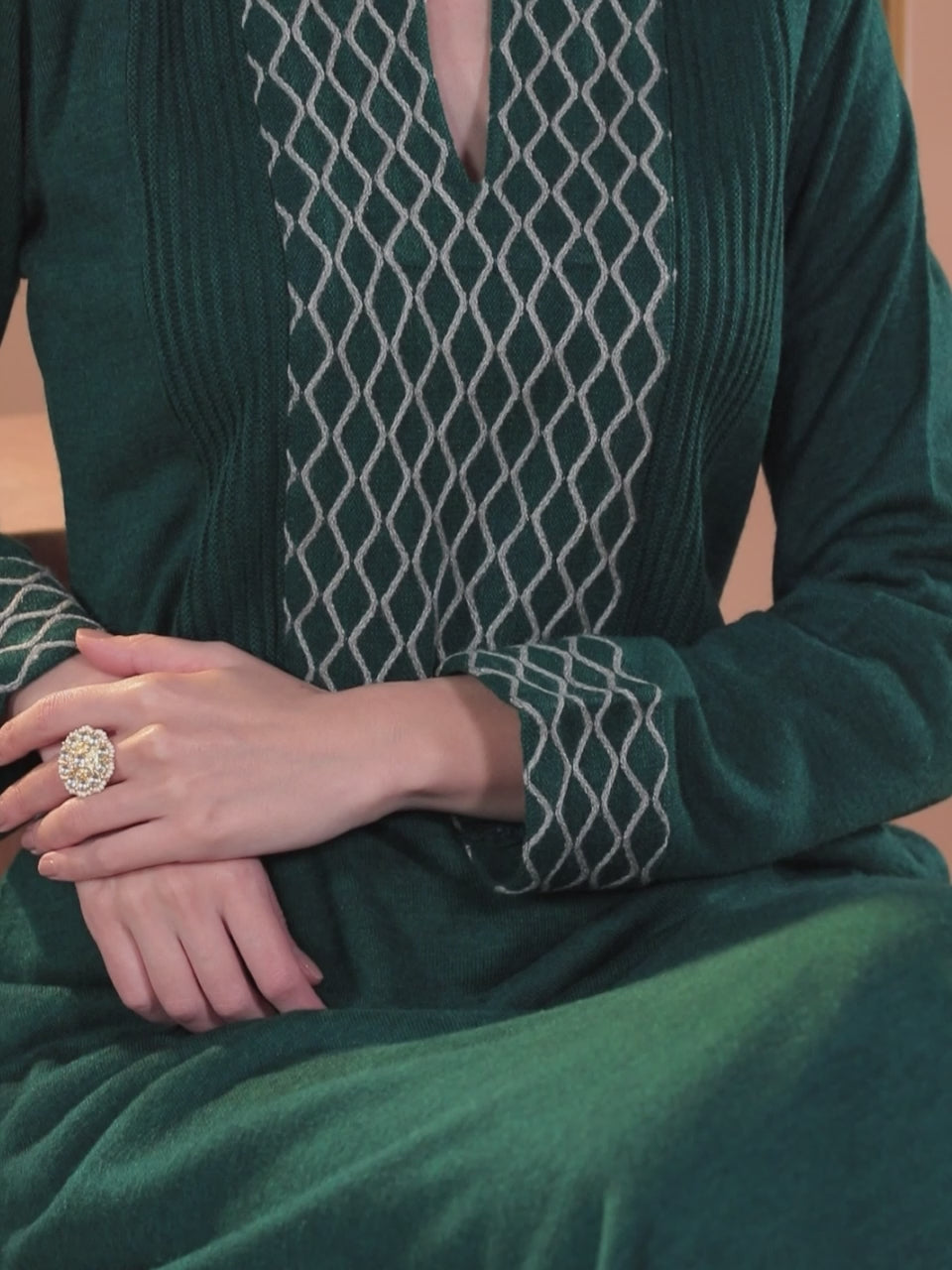  Green Yoke Design Wool Straight Kurta 