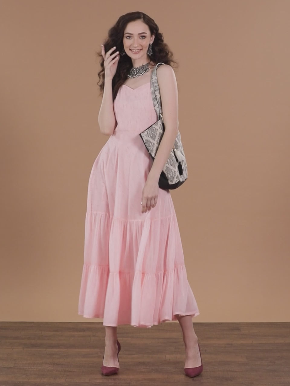  Pink Printed Georgette Dress 