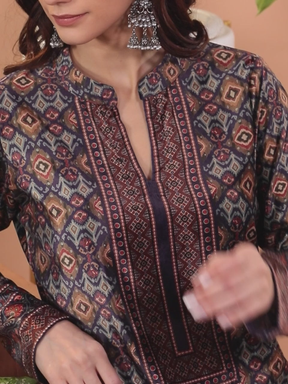  Multicoloured Printed Velvet Straight Kurta With Dupatta 