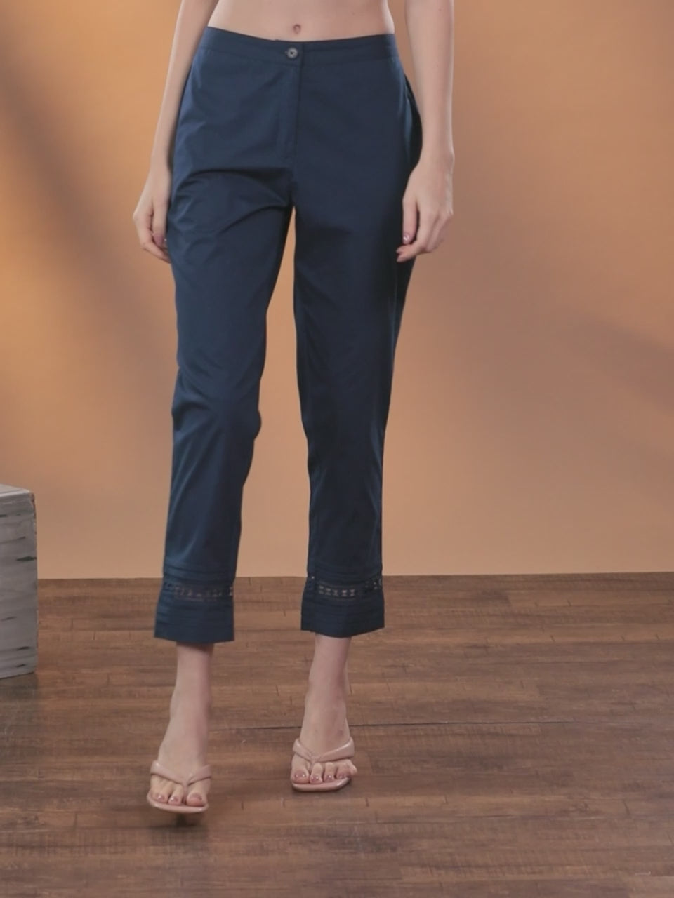  Navy Blue Solid Cotton Trousers 