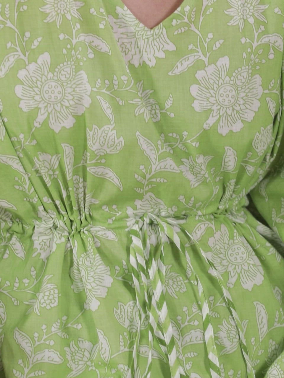  Green Printed Cotton Kaftan Kurta With Trousers 