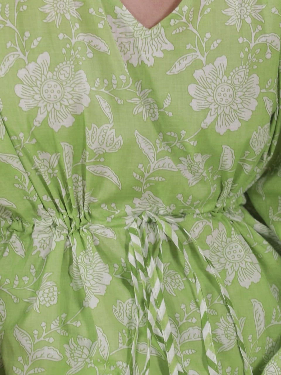 Green Printed Cotton Kaftan Kurta With Trousers