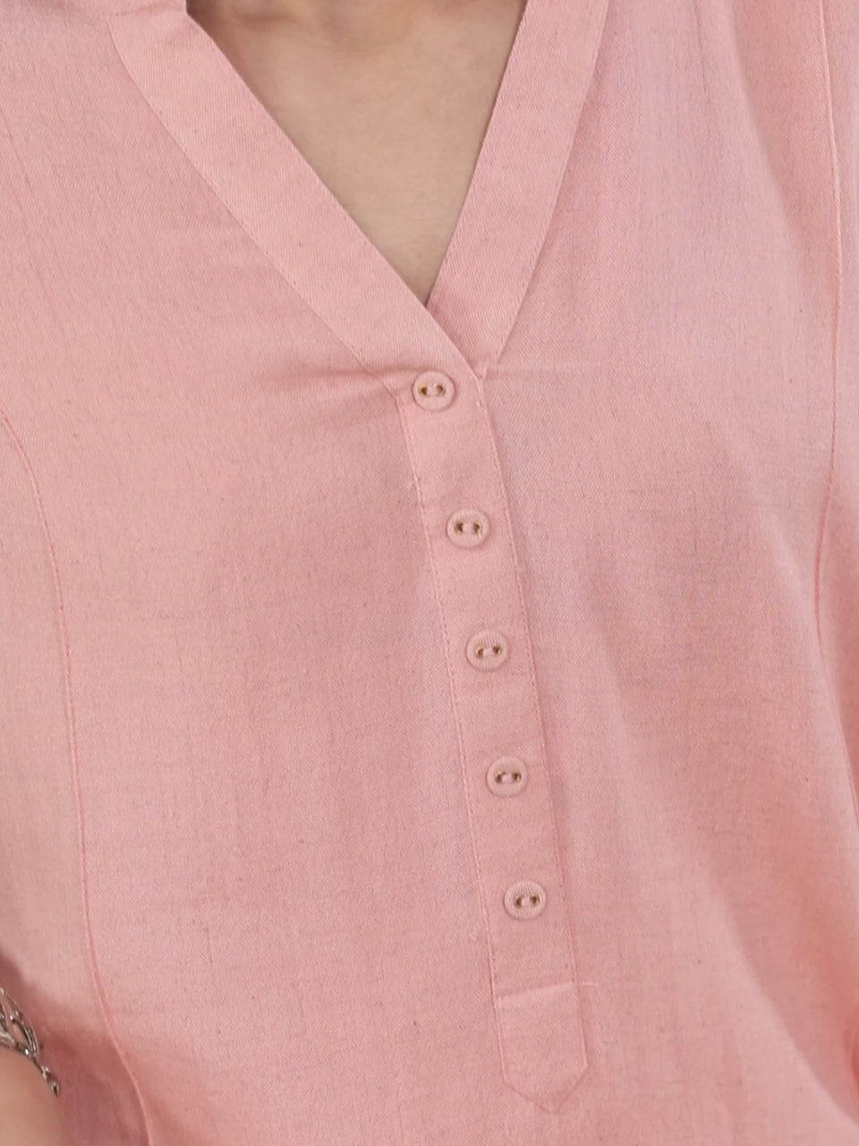  Peach Solid Cotton Kurta 