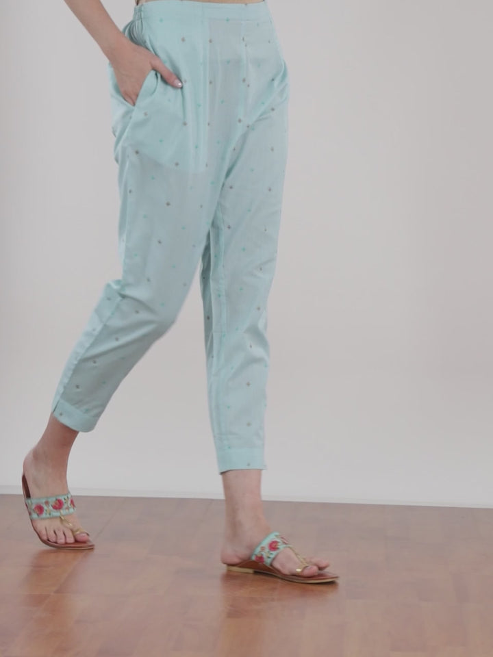 Blue Printed Cotton Trousers