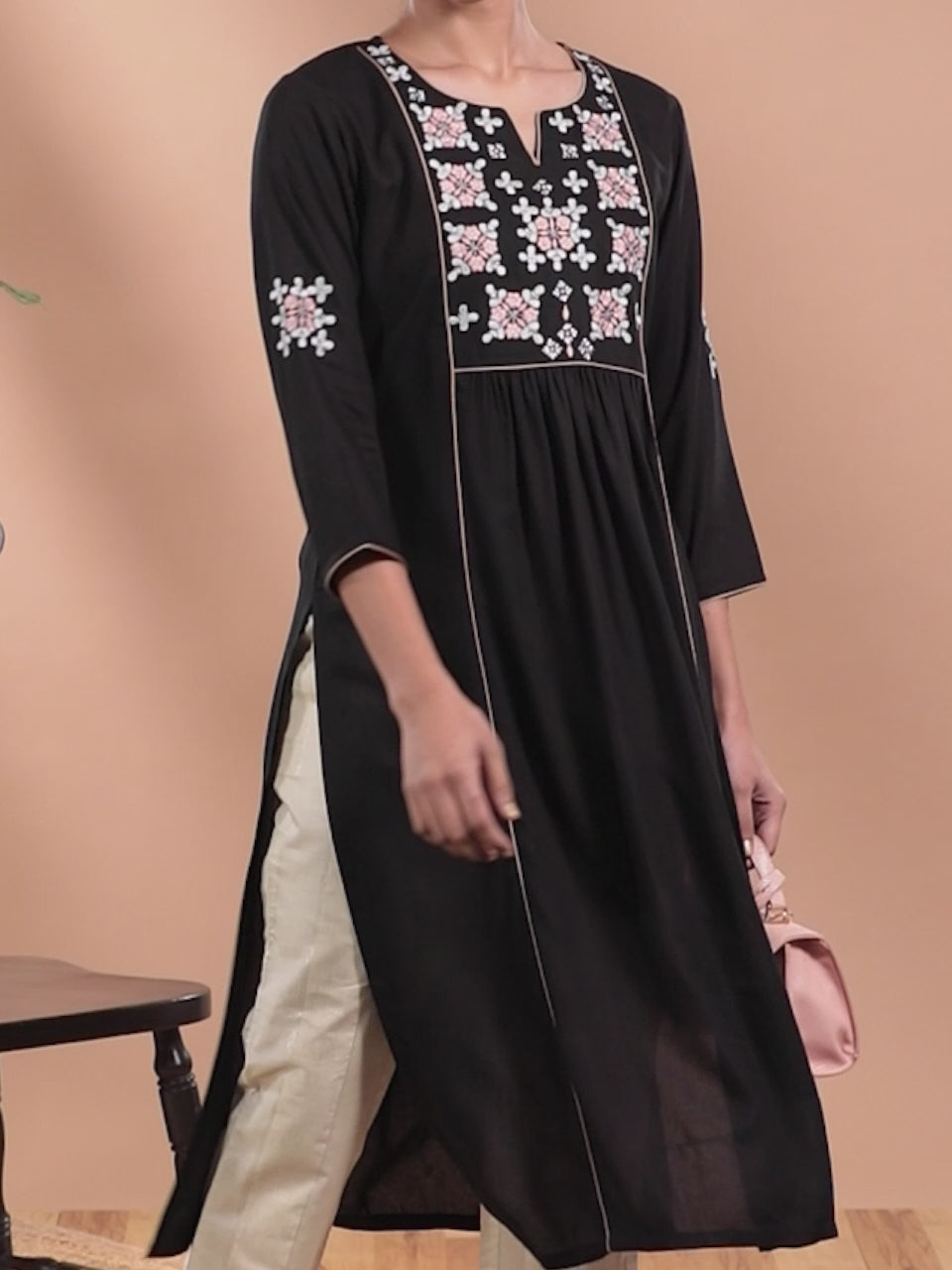 Black Yoke Design Rayon Kurta