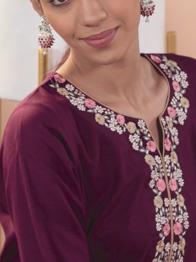 Burgundy Yoke Design Rayon Kurta