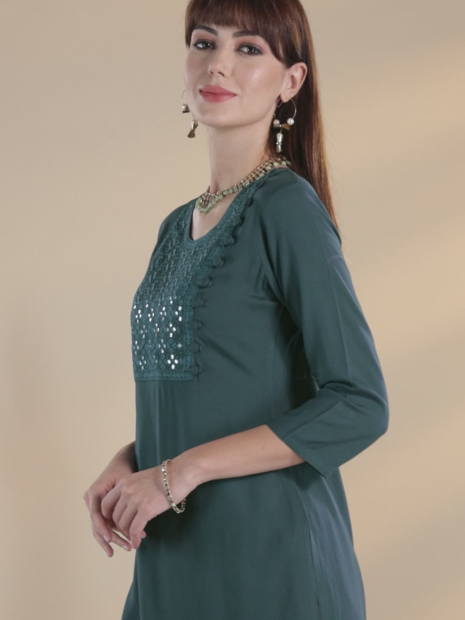 Teal Yoke Design Rayon Kurta