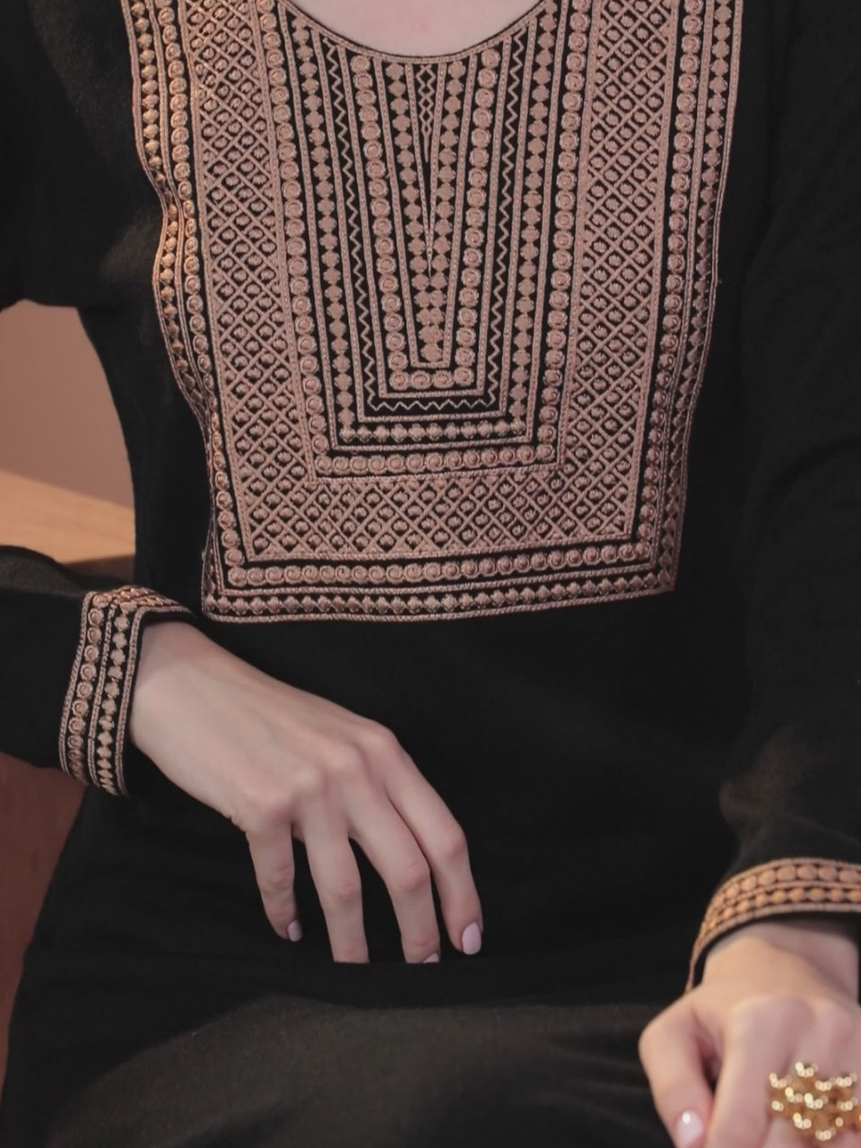  Black Yoke Design Wool Straight Kurta 