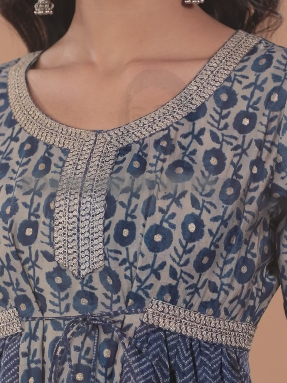  Navy Blue Printed Silk Dress 
