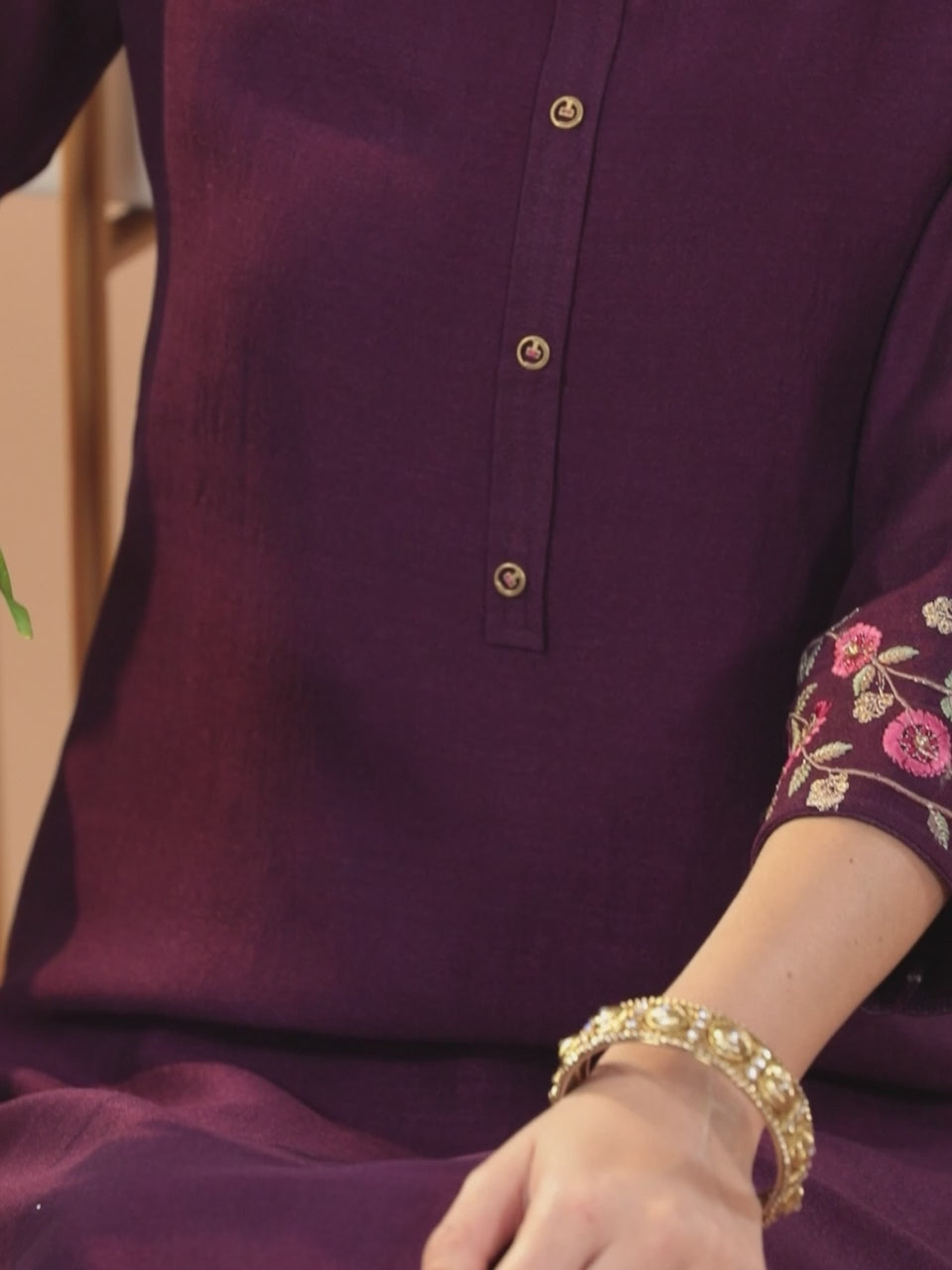  Purple Solid Silk Kurta 