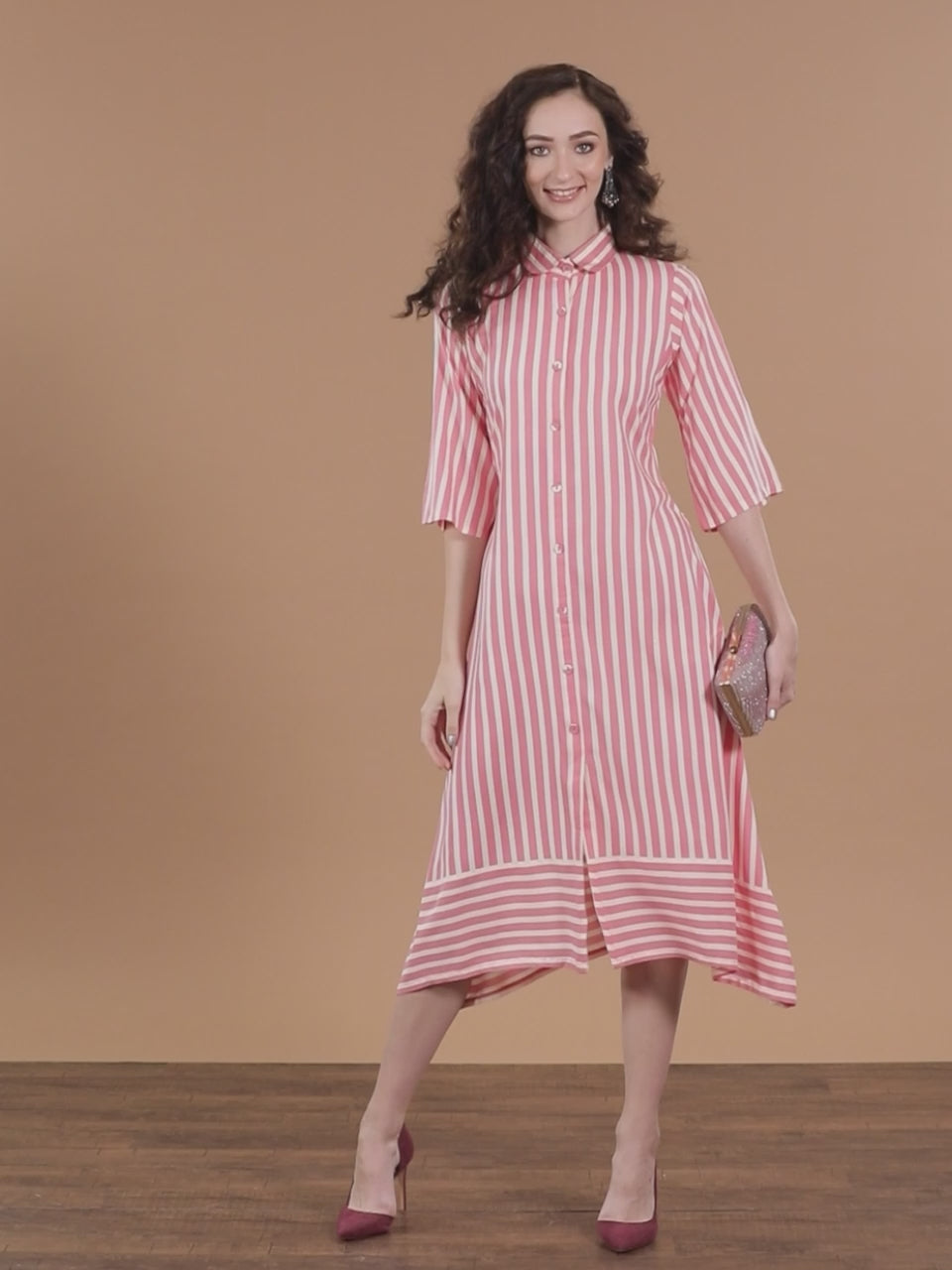 Pink Striped Rayon Dress