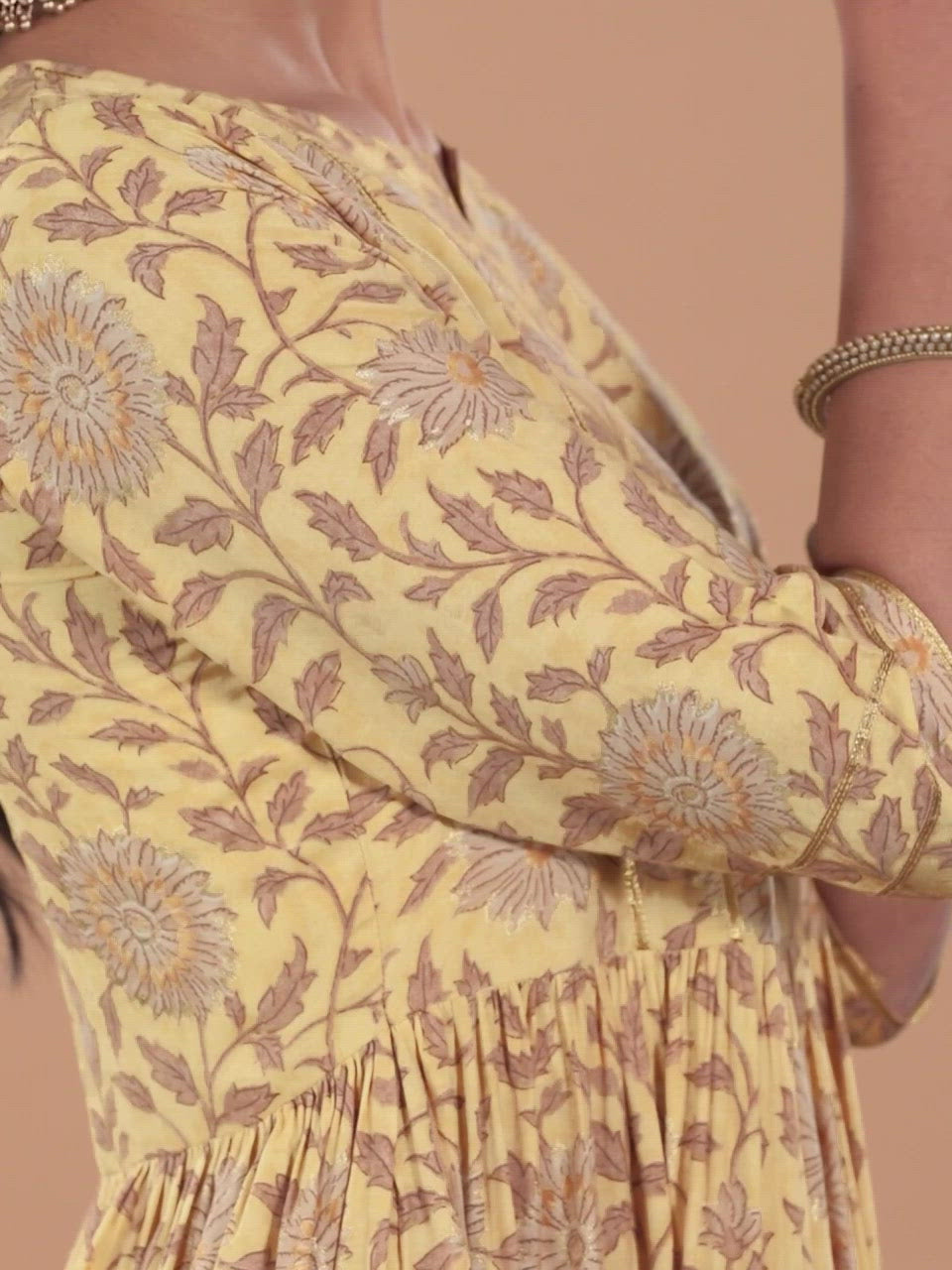 Mustard Printed Silk Dress