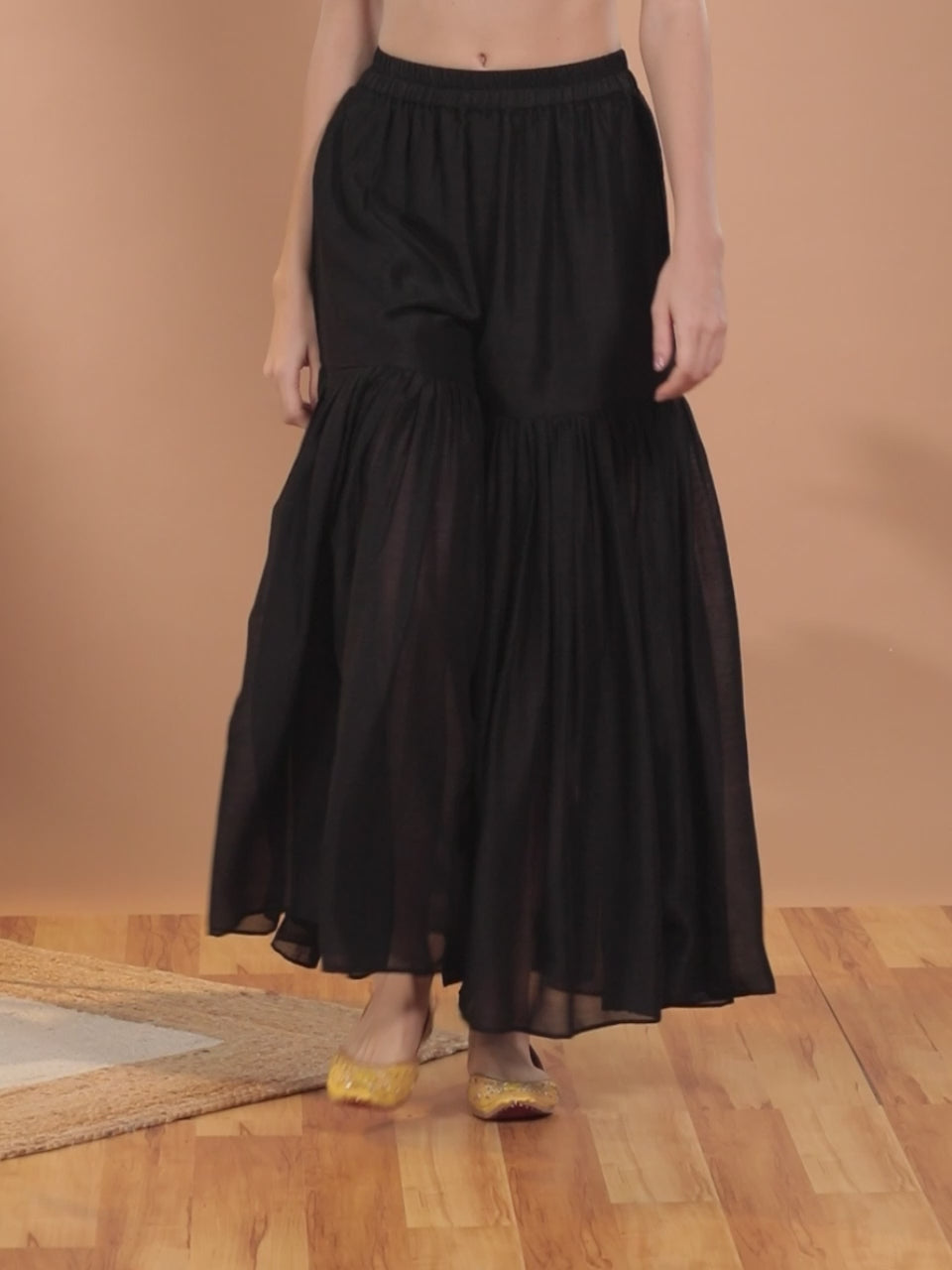  Black Solid Silk Palazzos 