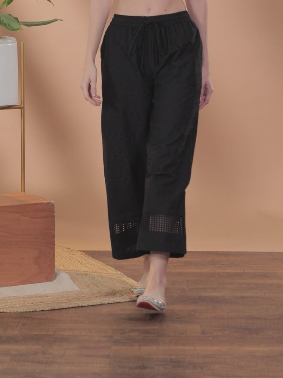 Black Self Design Cotton Palazzos 
