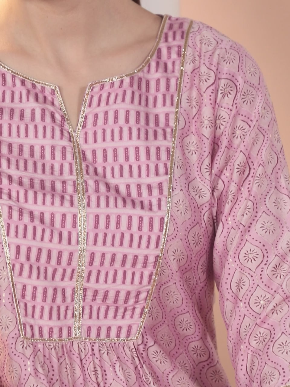  Pink Printed Silk Straight Kurta 