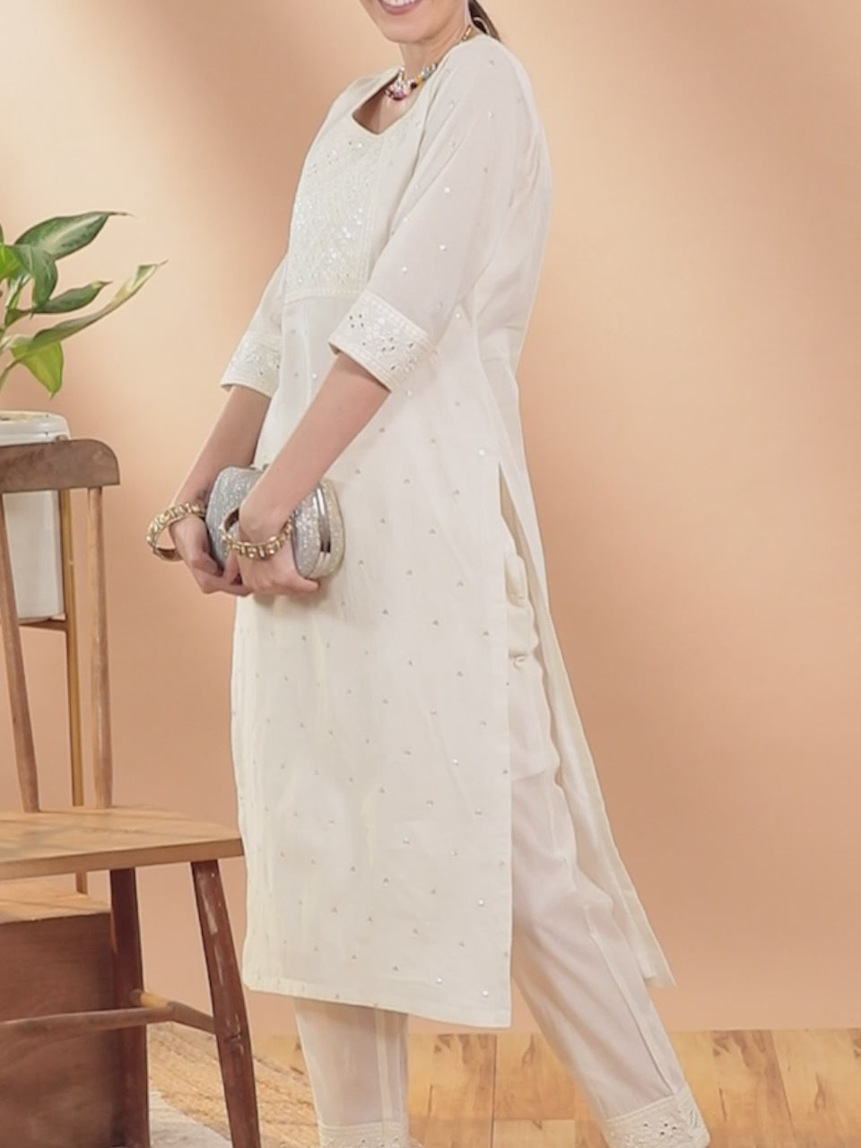 Off White Yoke Design Cotton Kurta