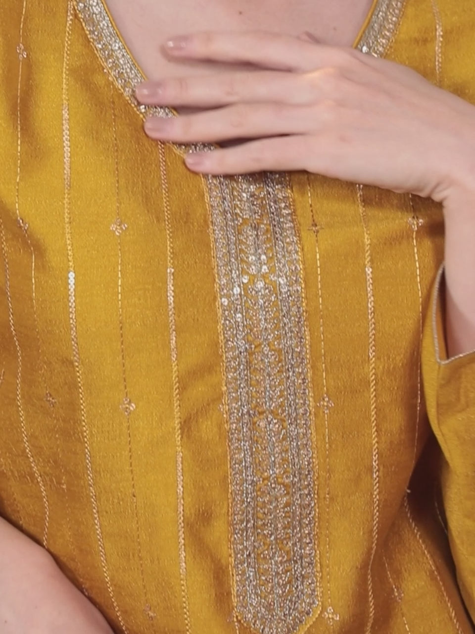  Mustard Embroidered Silk Straight Kurta 