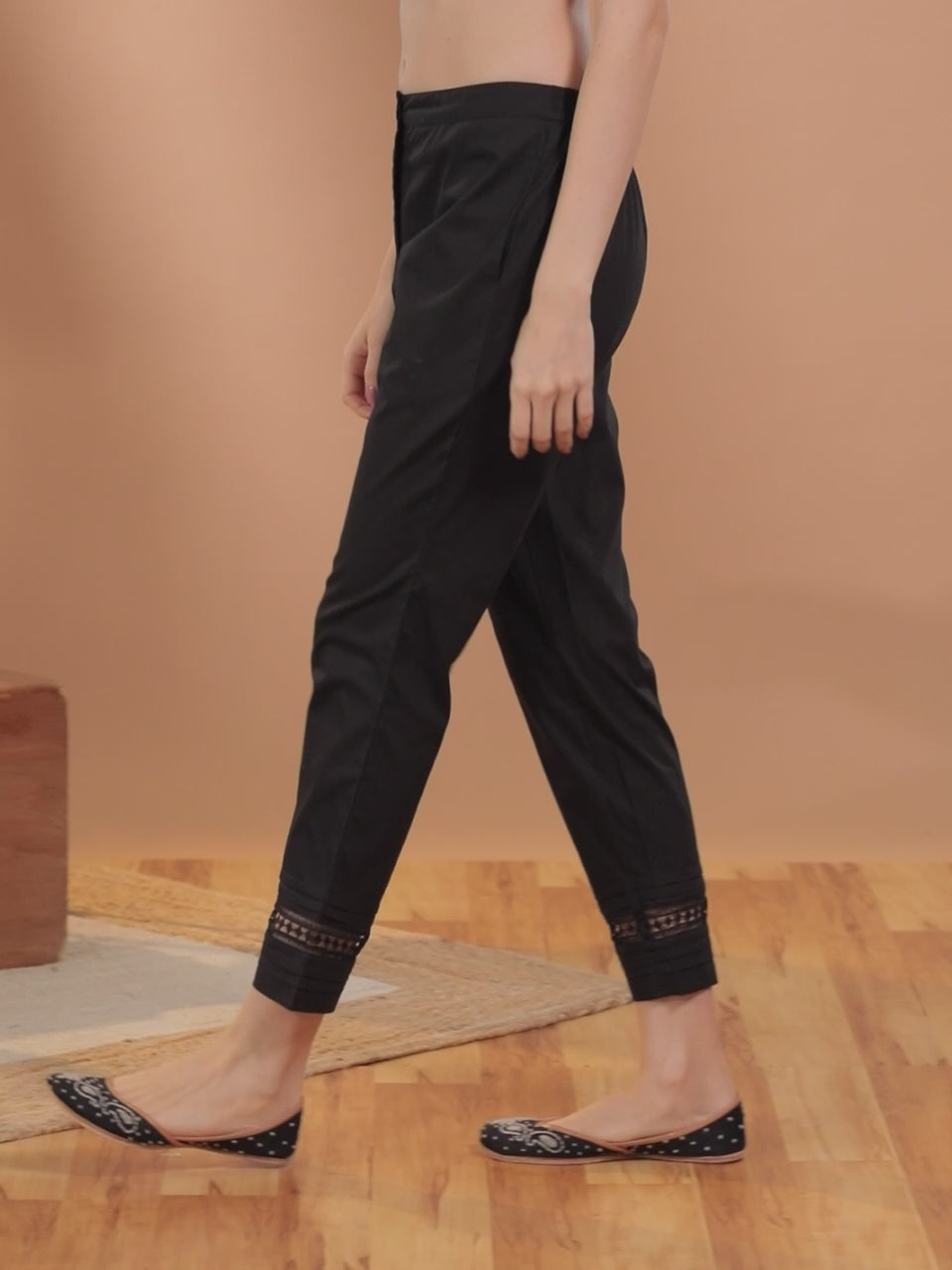  Black Solid Cotton Trousers 