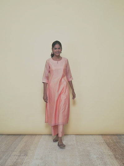 Peach Self Design Chanderi Silk Straight Kurta With Palazzos