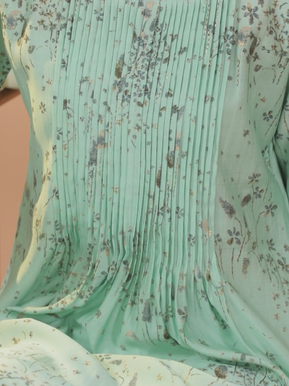  Sea Green Printed Chanderi Silk Kurta 