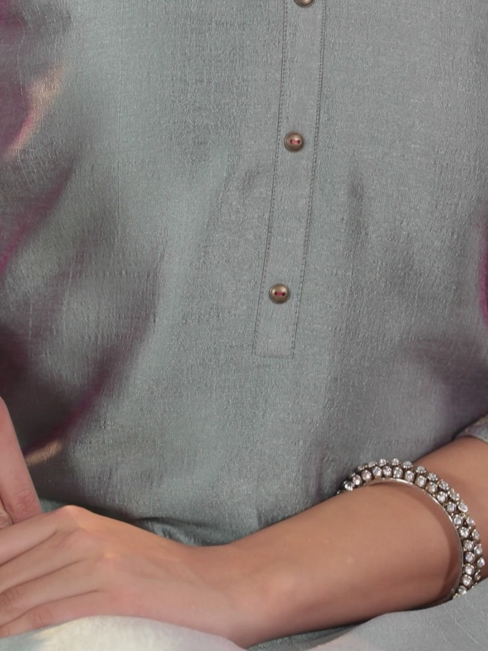  Blue Solid Silk Kurta 