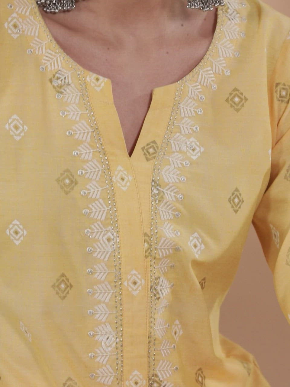 Yellow Printed Cotton Straight Kurta With Dupatta