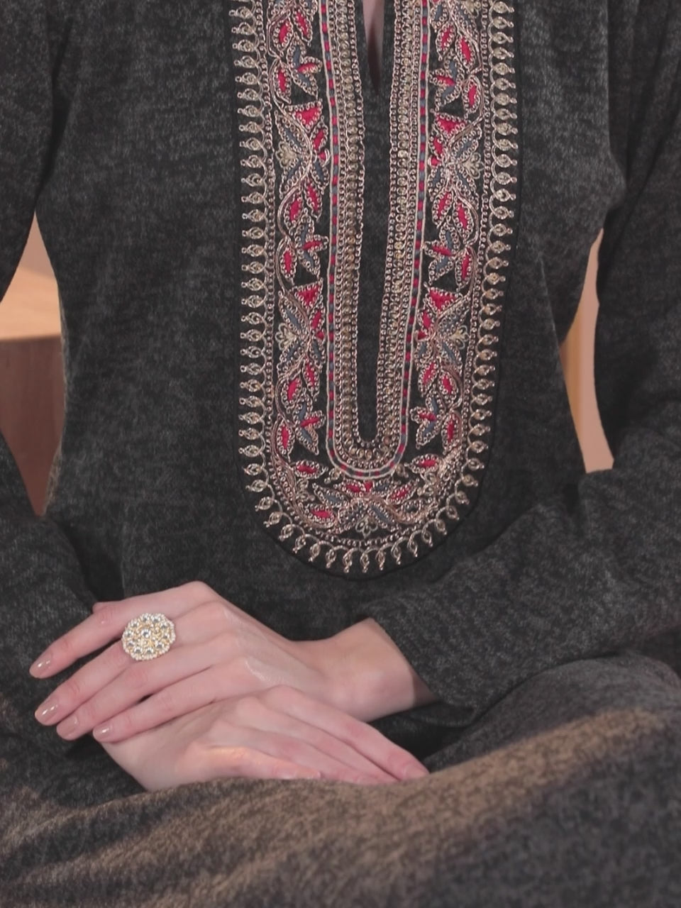  Black Yoke Design Wool Straight Kurta 