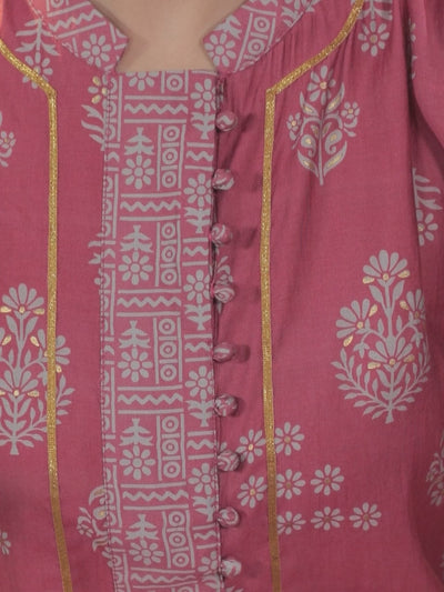 Pink Printed Chanderi Silk Kurta