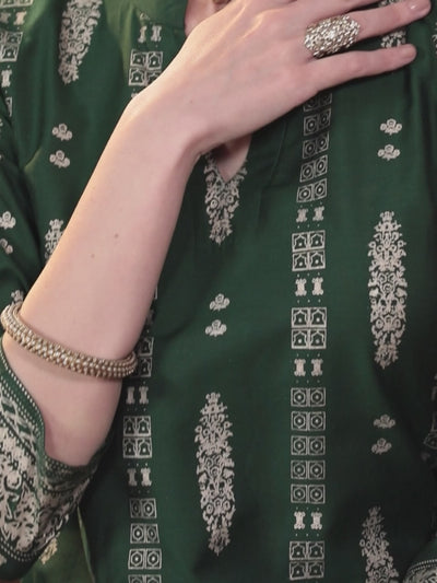 Green Printed Silk Straight Kurta