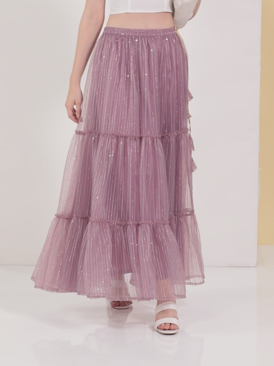  Mauve Embellished Organza Skirt 
