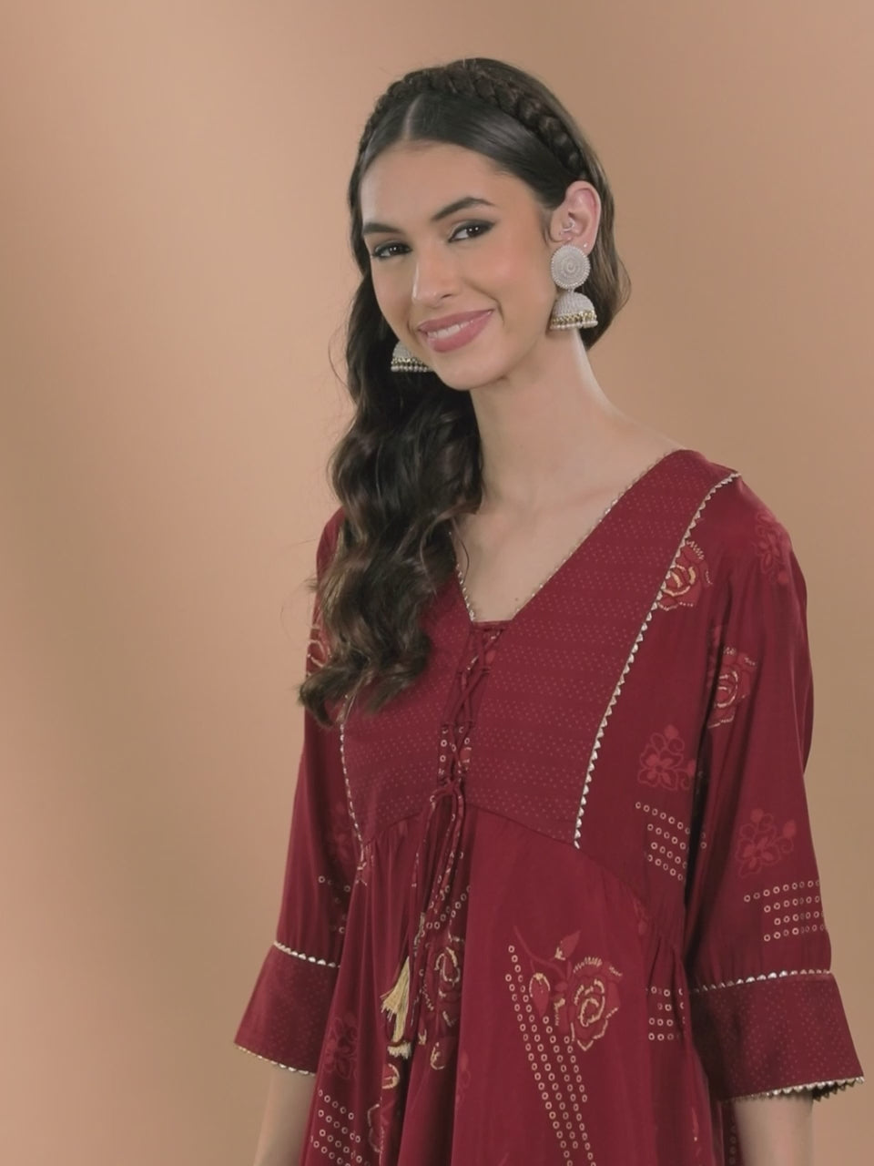  Maroon Printed Rayon Kurta 