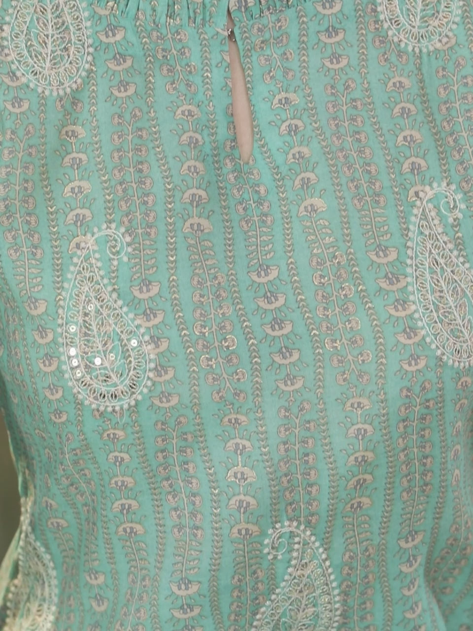 Green Printed Chanderi Silk Kurta