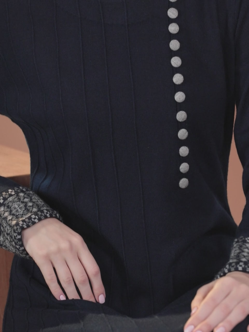  Navy Blue Solid Wool Straight Kurta 