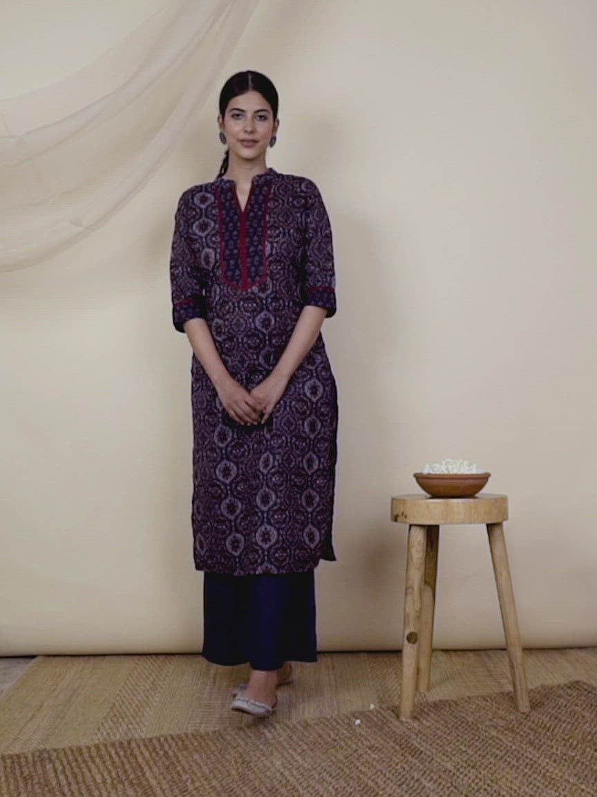  Blue Printed Cotton Kurta 