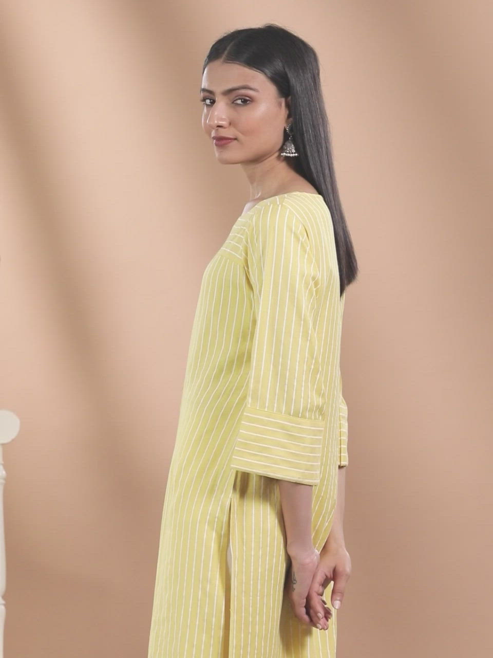  Yellow Striped Cotton Kurta 