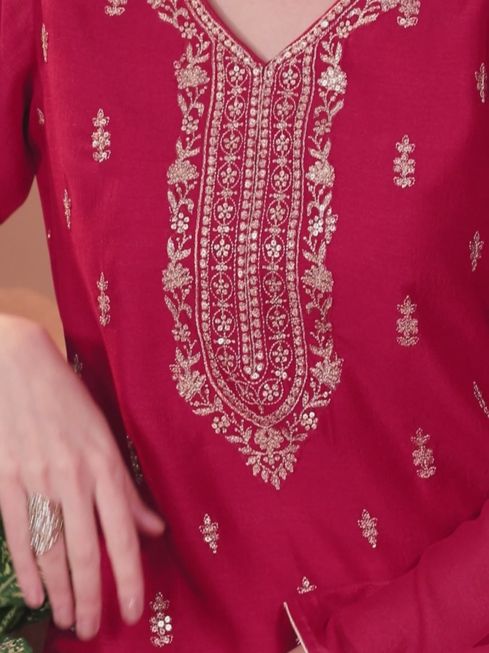  Pink Embroidered Silk Straight Kurta 