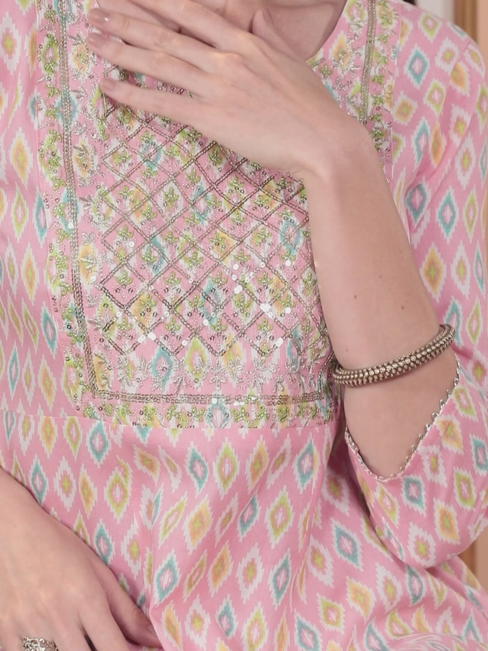  Pink Printed Rayon A-Line Kurta 